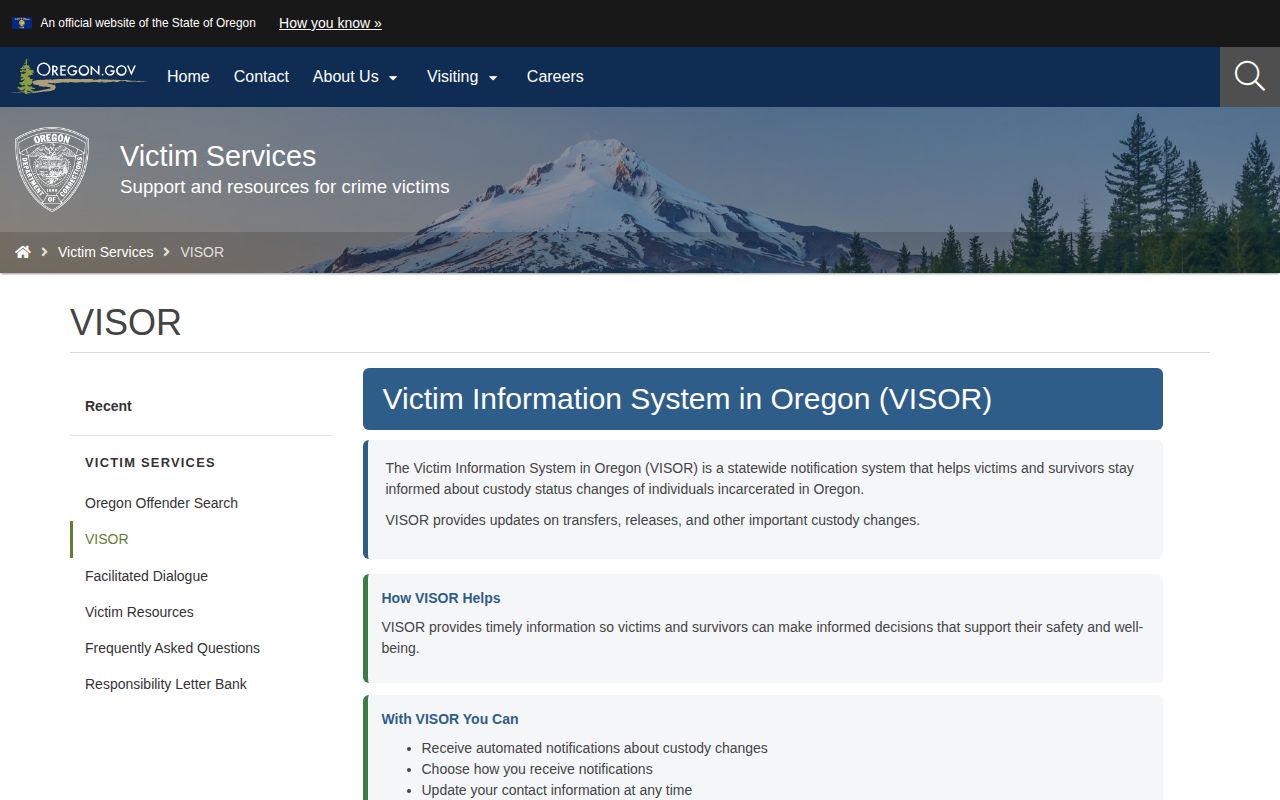 Oregon VISOR release alerts for Morrow County custody changes