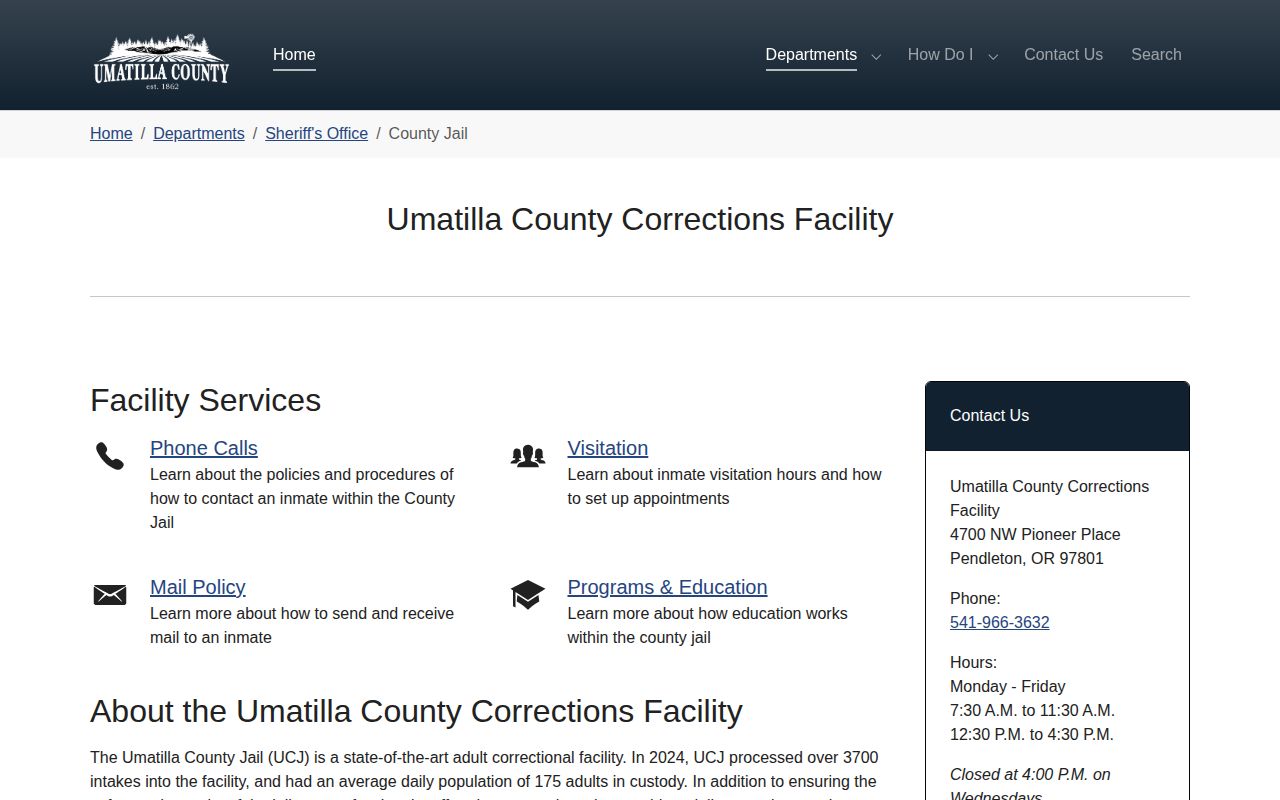 Umatilla County Corrections Facility jail and release information